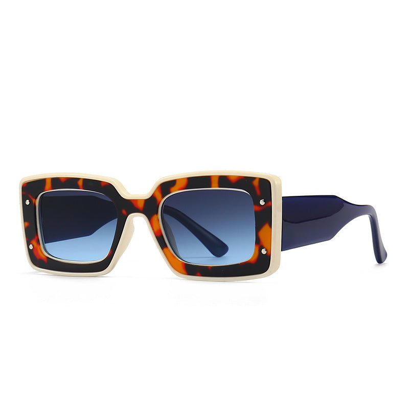 Textured Chunky Rectangle Frame Sunglasses - Blue