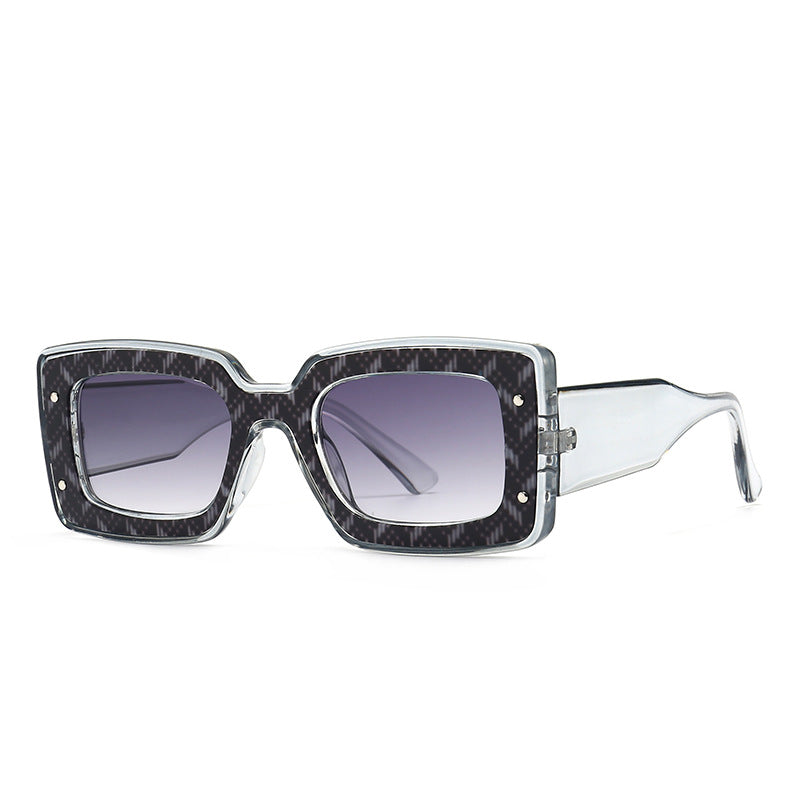 Textured Chunky Rectangle Frame Sunglasses - Gray