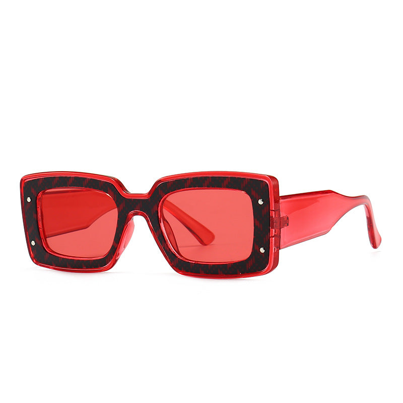 Textured Chunky Rectangle Frame Sunglasses - Red