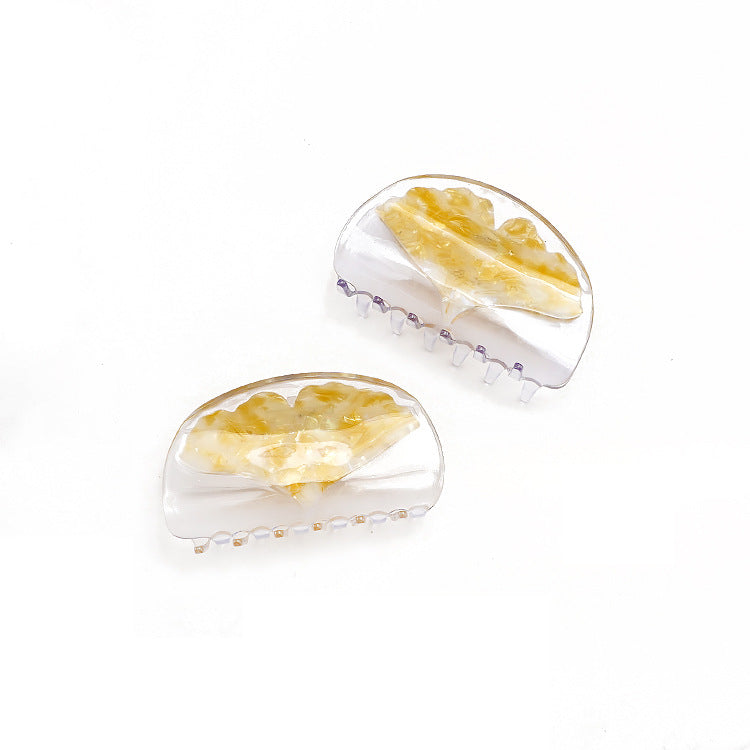 Ginkgo Leaf Half Moon Acetate Claw Clip - Ginkgo