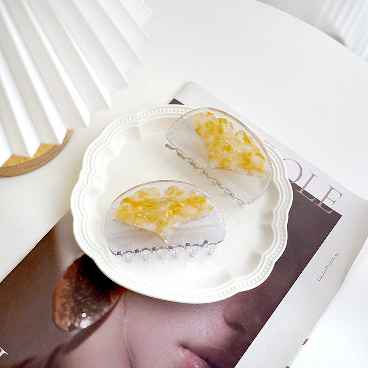 Ginkgo Leaf Half Moon Acetate Claw Clip - Ginkgo - 2
