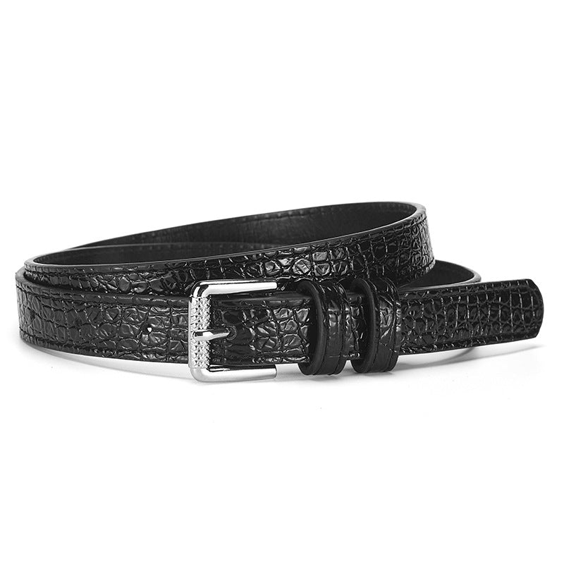 Skinny Croc Embossed Pin Buckle Belt - Black