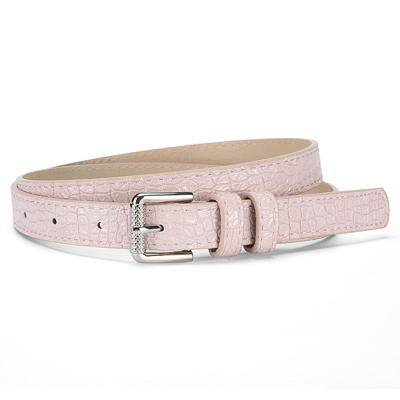 Skinny Croc Embossed Pin Buckle Belt - Pink