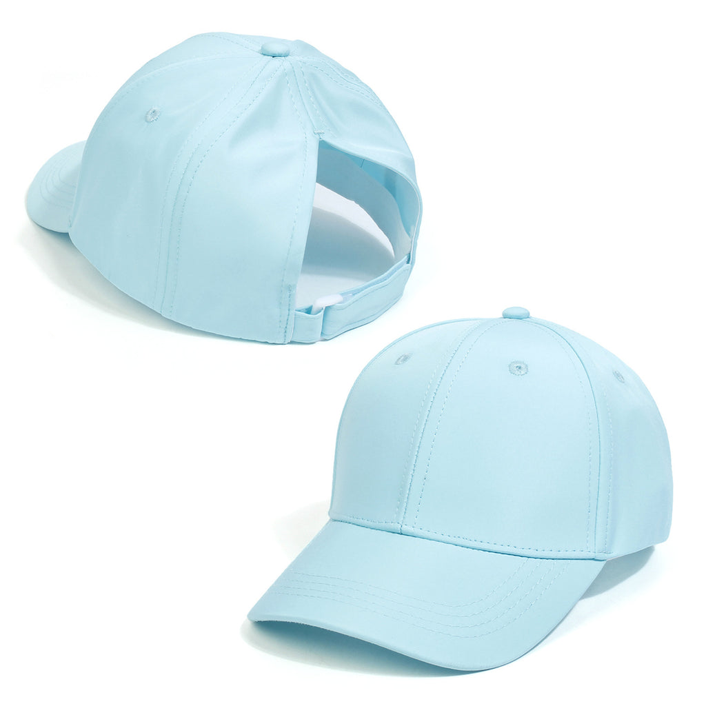 Messy Bun Baseball Cap With Ponytail Opening - Blue