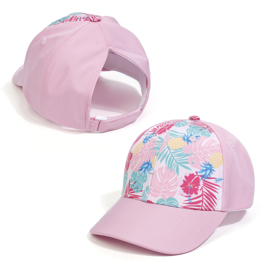 Messy Bun Baseball Cap With Ponytail Opening - Leaf