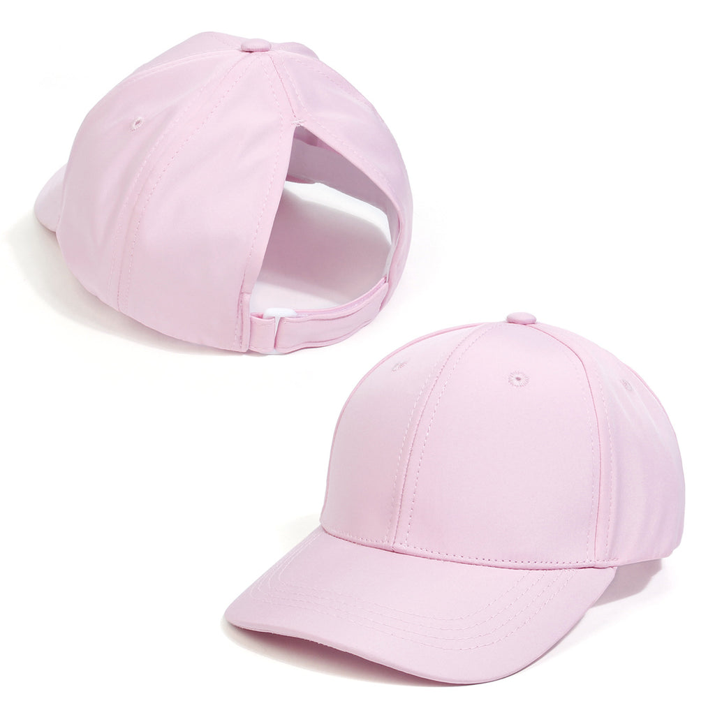 Messy Bun Baseball Cap With Ponytail Opening - Pink