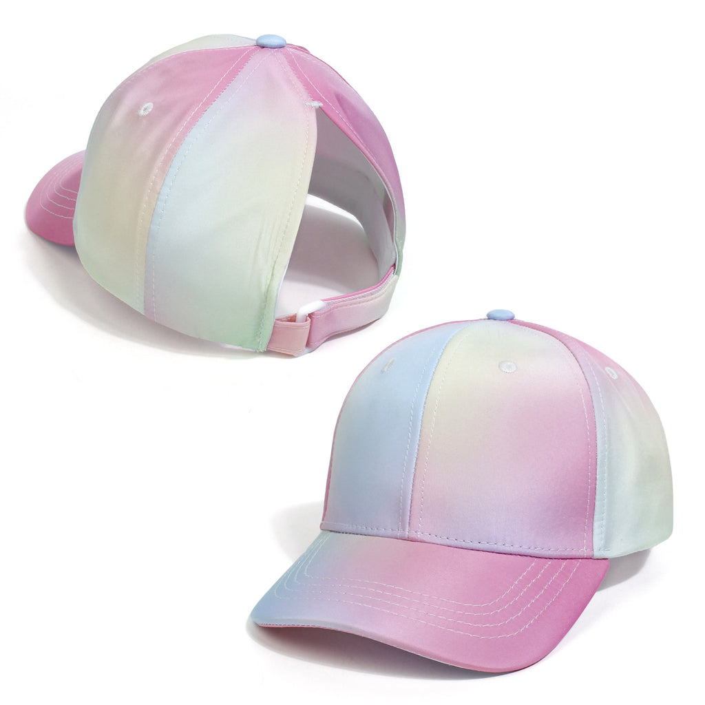 Messy Bun Baseball Cap With Ponytail Opening - Rainbow