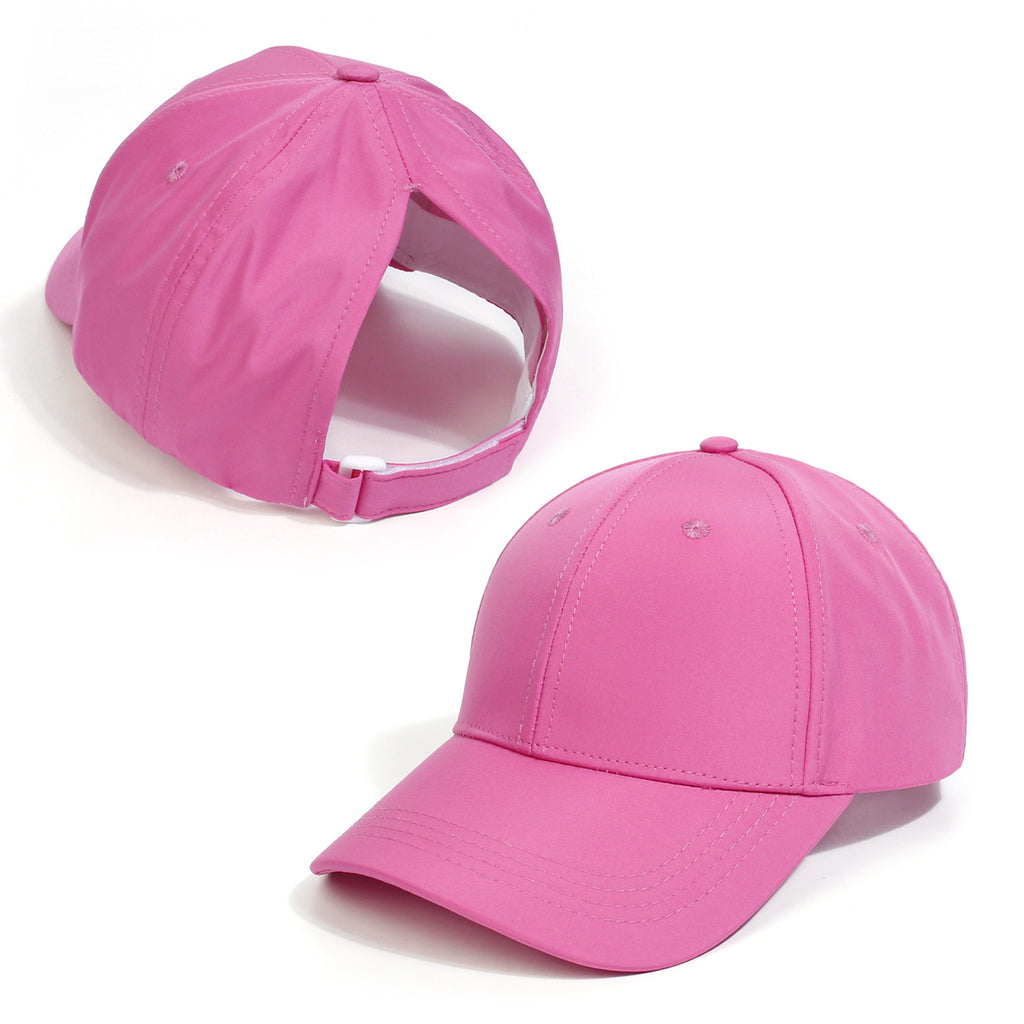 Messy Bun Baseball Cap With Ponytail Opening - Rose