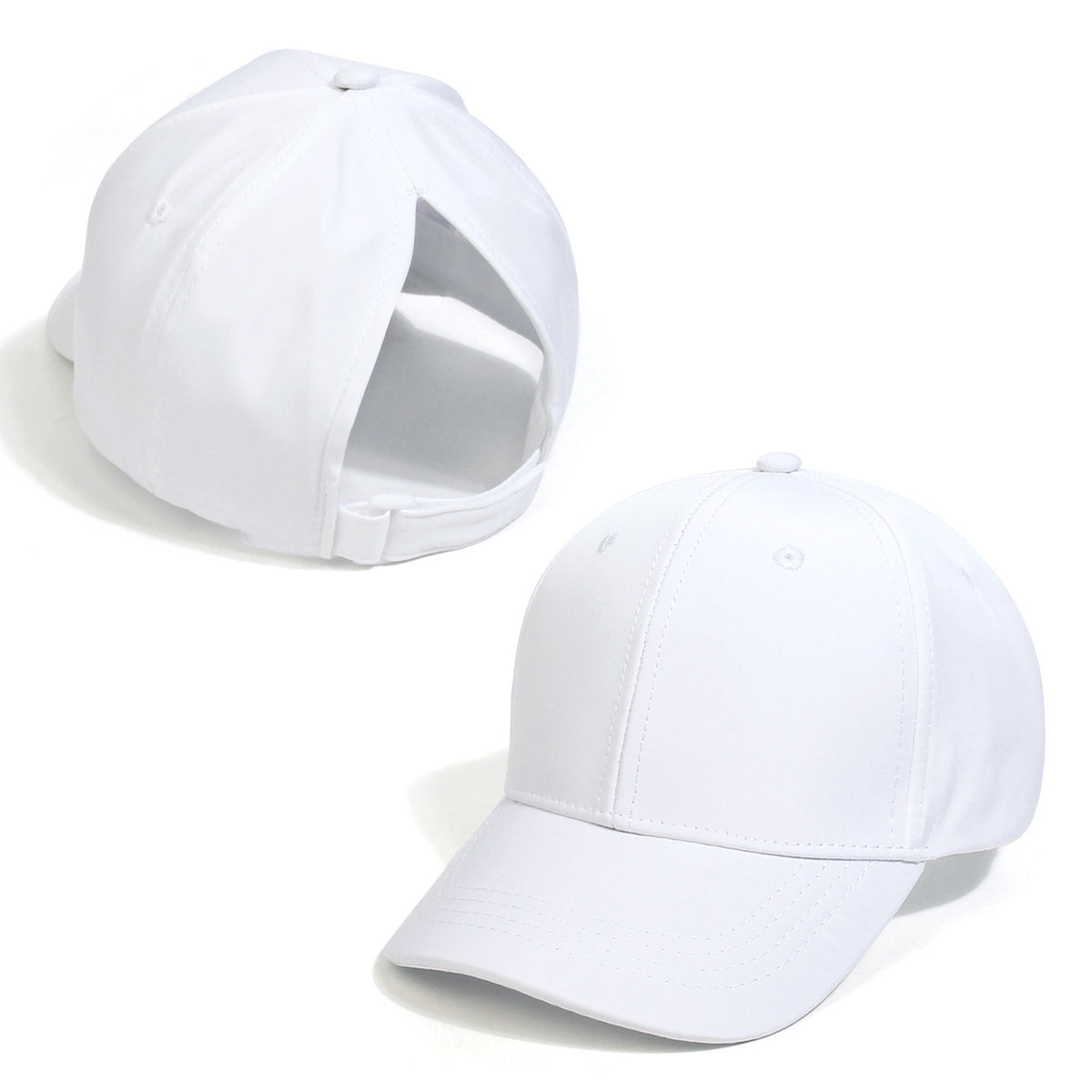 Messy Bun Baseball Cap With Ponytail Opening - White