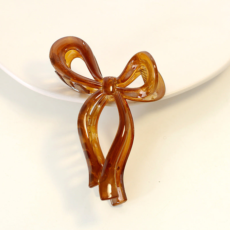 Translucent Ribbon Bow Claw Clip - Amber