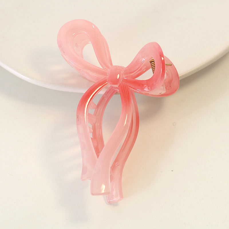 Translucent Ribbon Bow Claw Clip - Pink