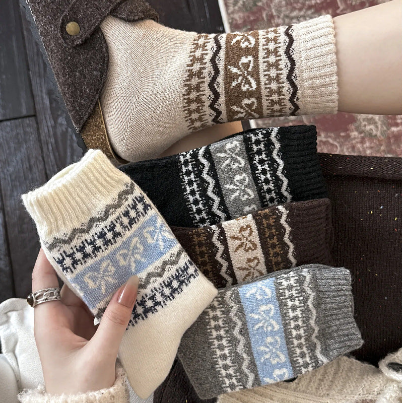 Nordic Bow Jacquard Ribbed Crew Socks - view 1