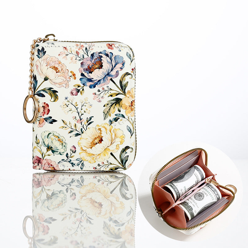Floral Zip Coin Purse With Key Ring - Begie