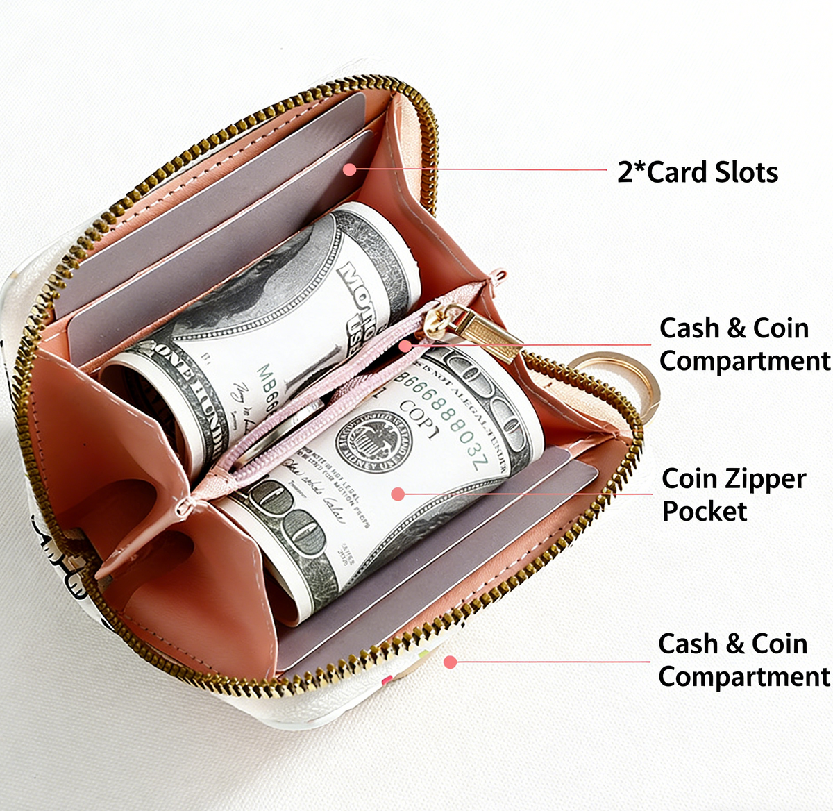 Floral Zip Coin Purse With Key Ring - Blue - 4