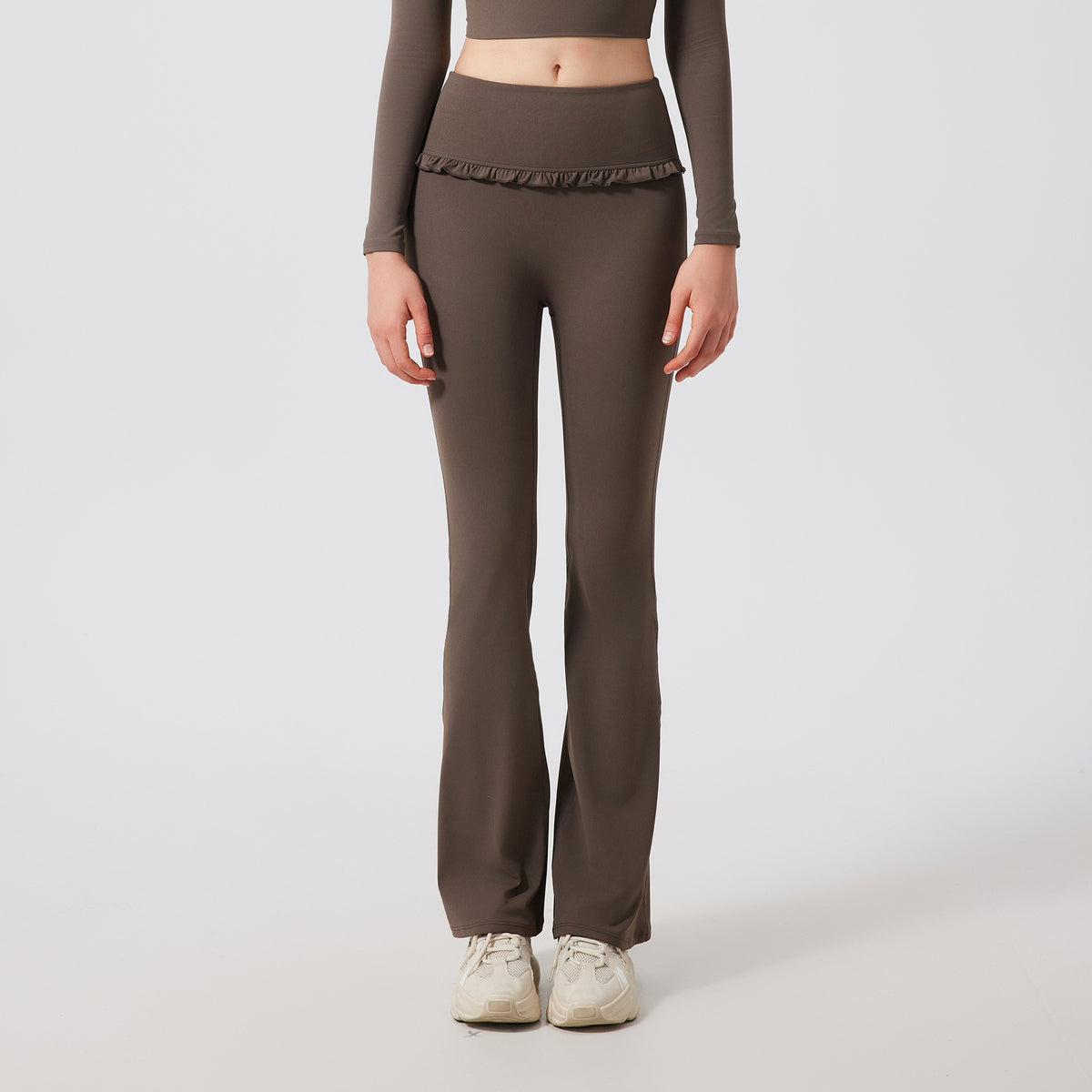Ruffle Trim High Waist Flare Yoga Leggings