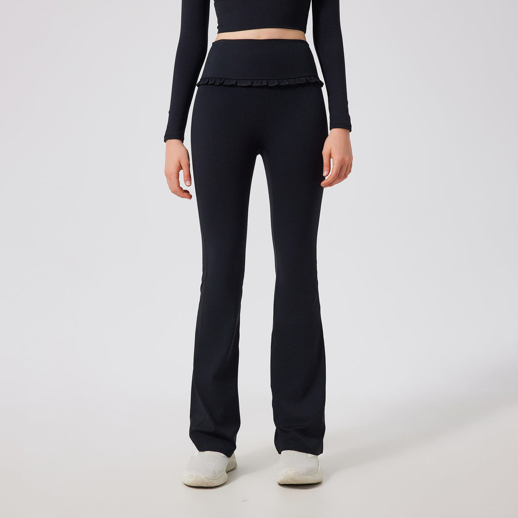 Ruffle Trim High Waist Flare Yoga Leggings