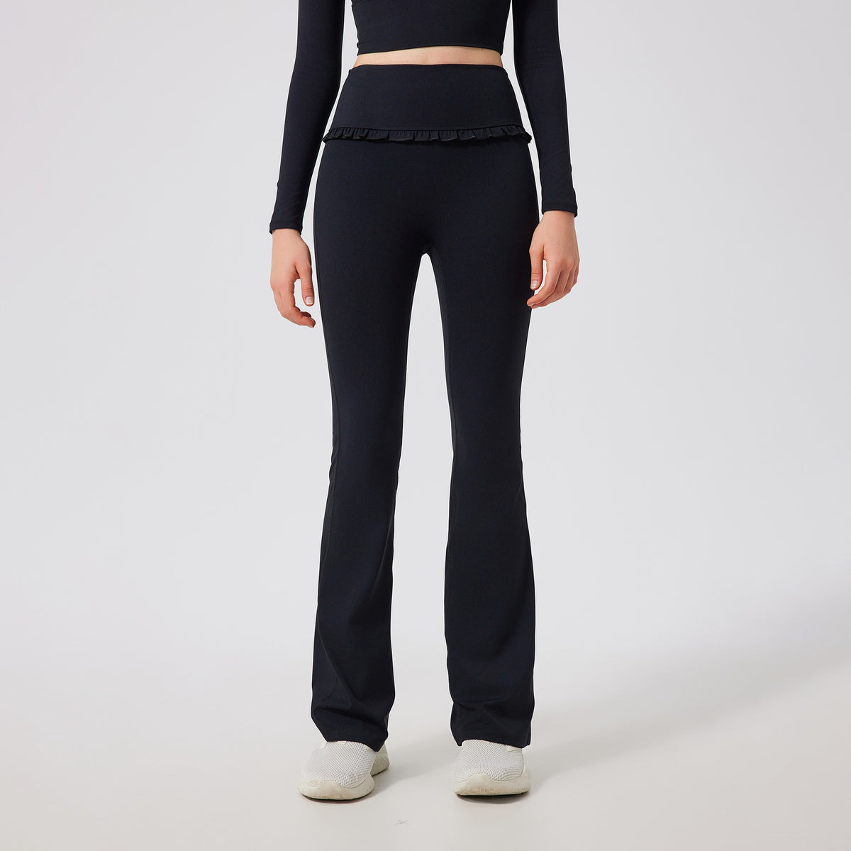 Ruffle Trim High Waist Flare Yoga Leggings