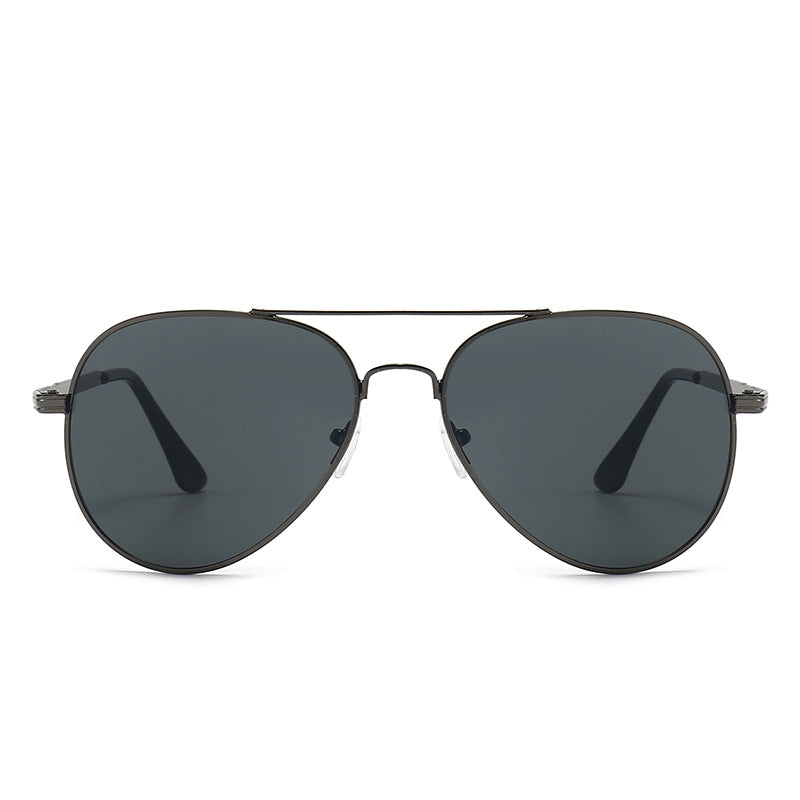 Double Bridge Metal Aviator Sunglasses - Black