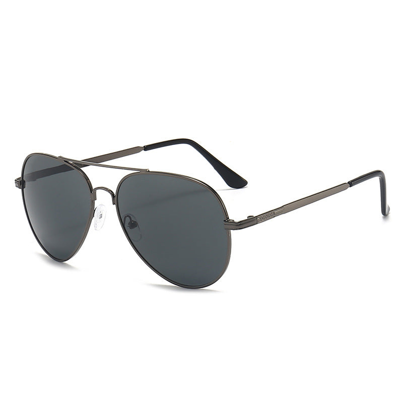 Double Bridge Metal Aviator Sunglasses - Black - 1