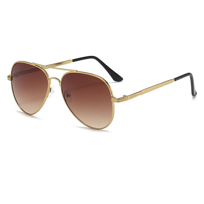 Double Bridge Metal Aviator Sunglasses - Tea