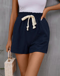 Paperbag Waist Shorts With Contrast Drawstring - Dark Blue