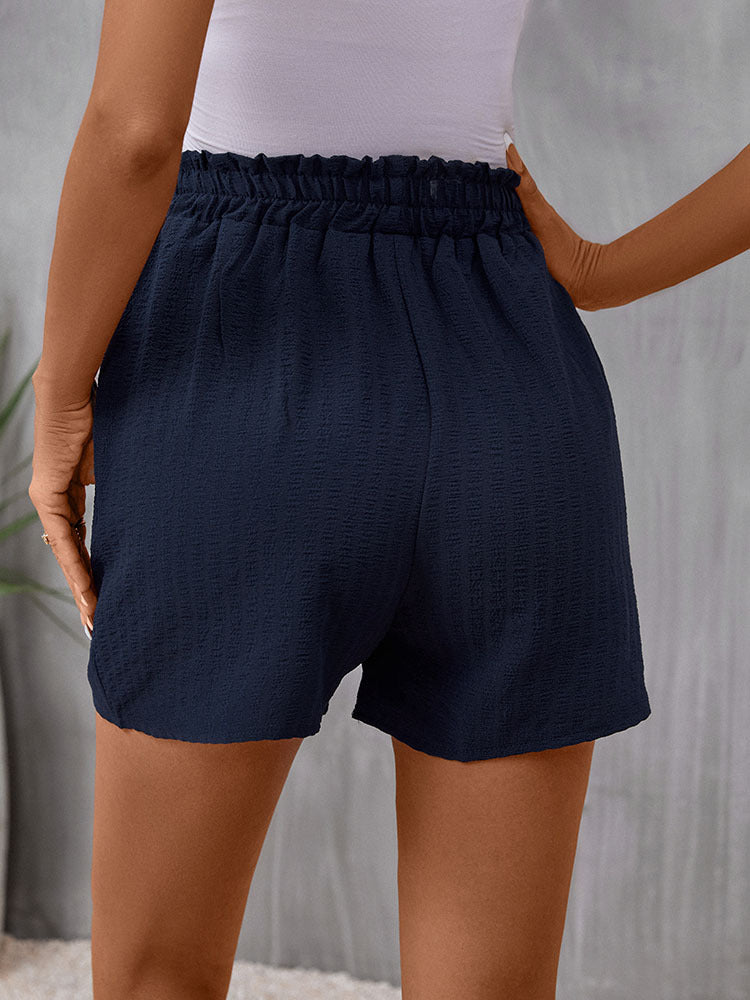 Paperbag Waist Shorts With Contrast Drawstring - Dark Blue - 2