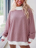 Rose Fine Stripe Contrast Trim Oversized Sweatshirt - DecoRose