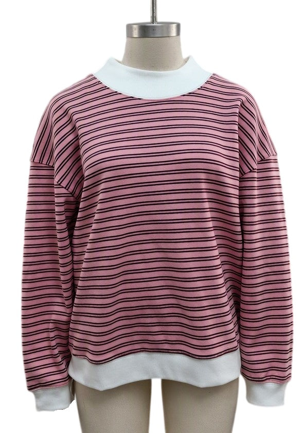Rose Fine Stripe Contrast Trim Oversized Sweatshirt - DecoRose - 1