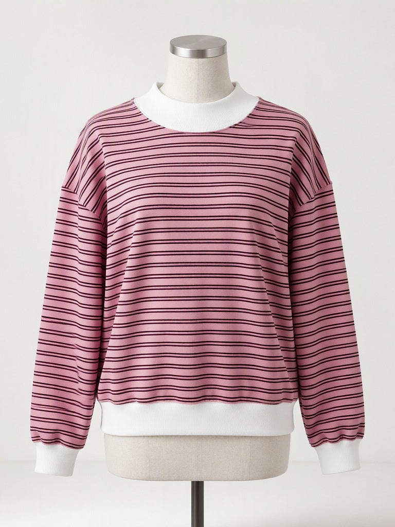 Rose Fine Stripe Contrast Trim Oversized Sweatshirt - DecoRose - 2