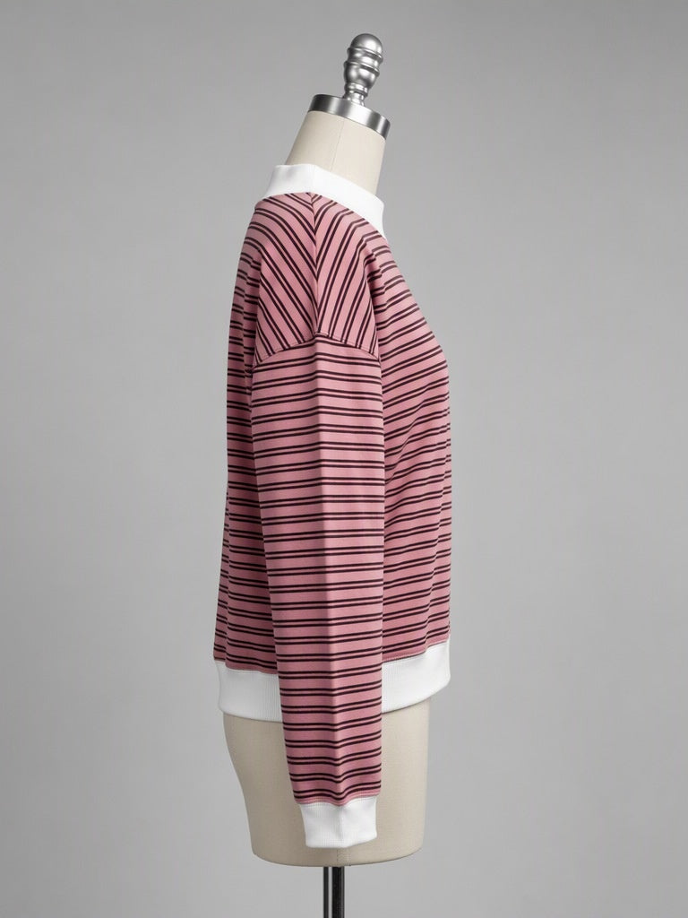 Rose Fine Stripe Contrast Trim Oversized Sweatshirt - DecoRose - 3