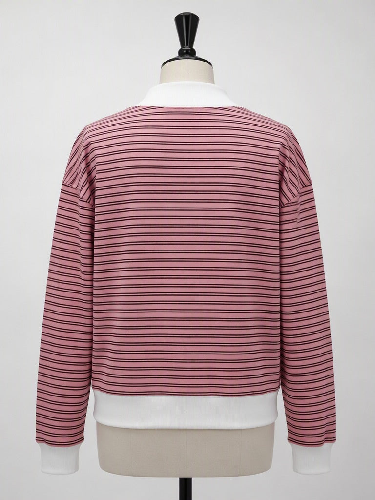 Rose Fine Stripe Contrast Trim Oversized Sweatshirt - DecoRose - 4