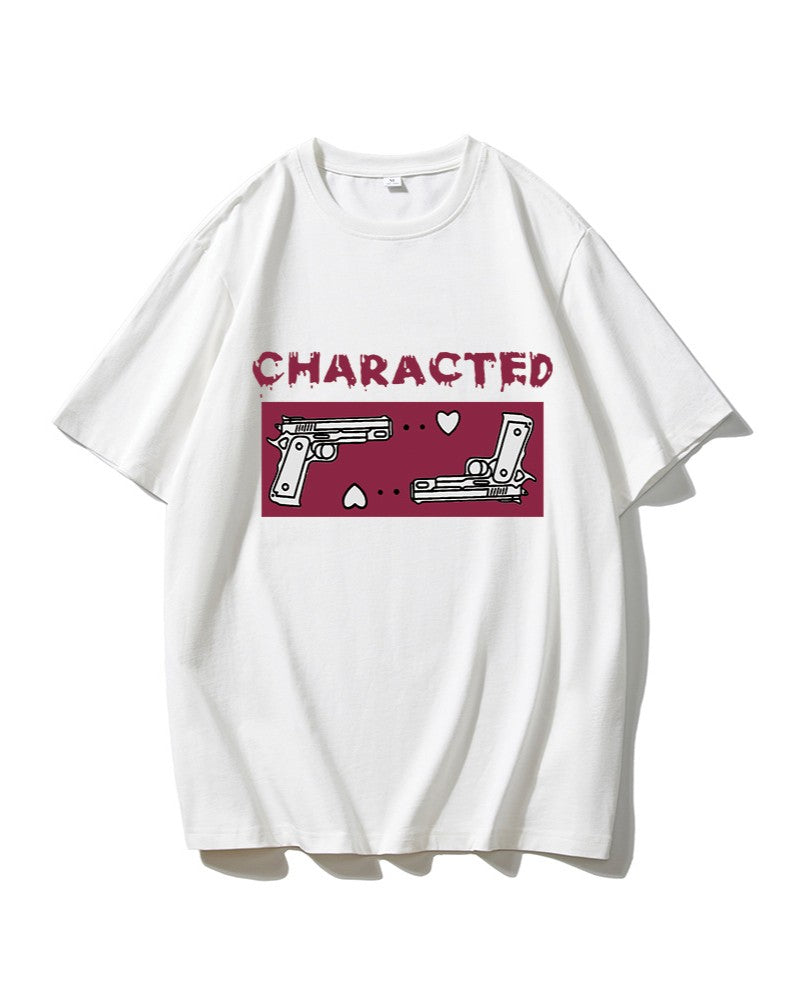 Letter Graphic Loose Drop Shoulder Tee - White
