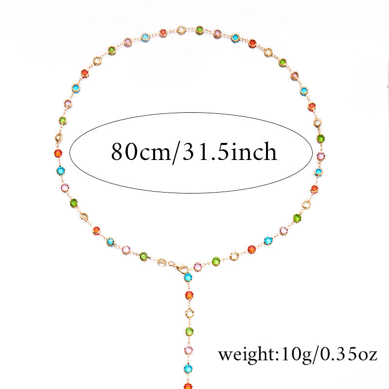 Crystal Beaded Long Lariat Chain Necklace