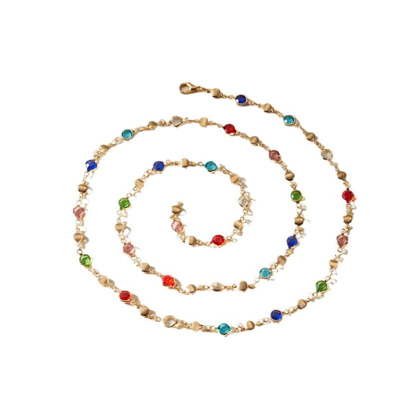 Crystal Beaded Long Lariat Chain Necklace - view 1