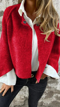 Brushed Batwing Sleeve Cropped Jacket - red