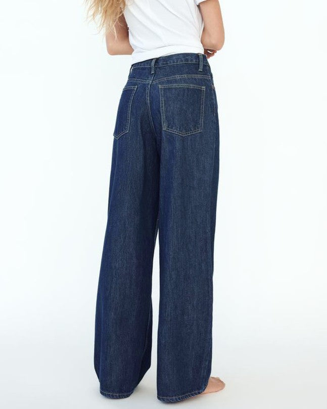 Crossover Waist Baggy Wide Leg Jeans - Dark_Blue - 2