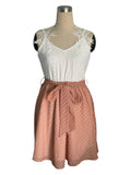 Lace Bodice Tie Waist Sleeveless Mini Dress - White
