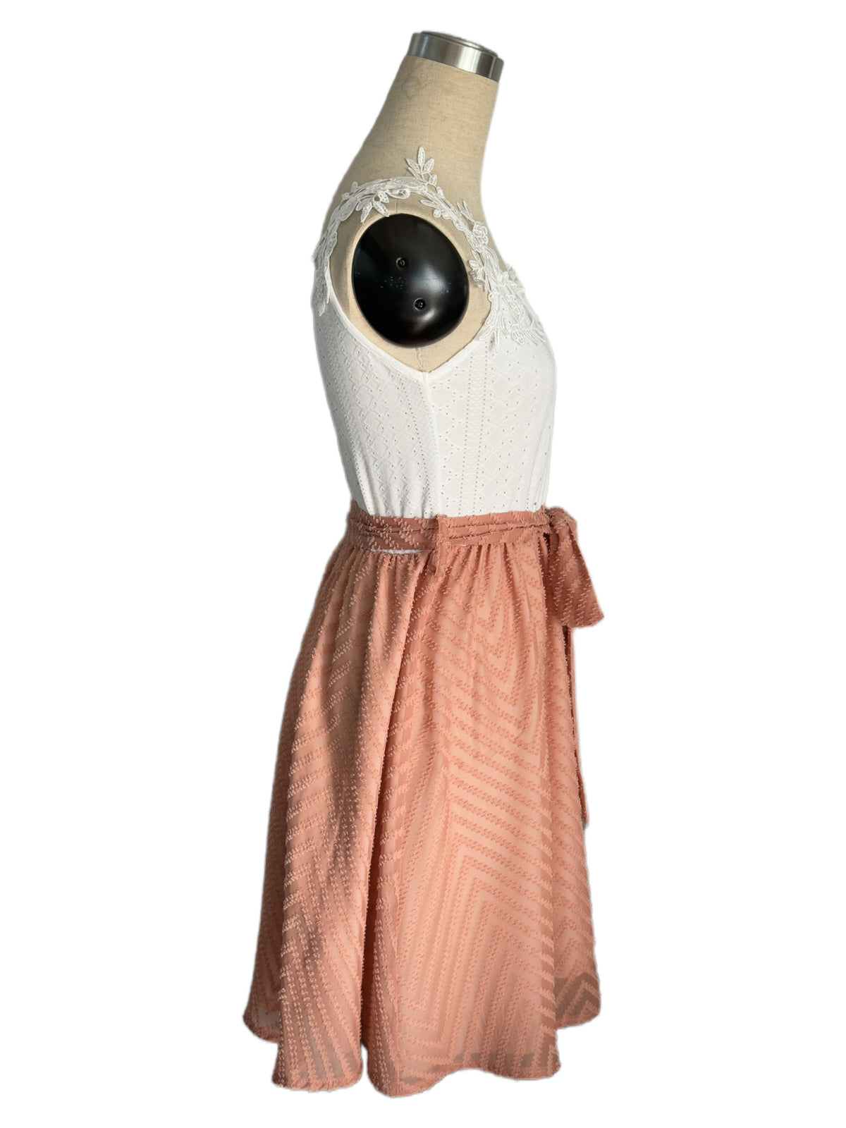 Lace Bodice Tie Waist Sleeveless Mini Dress - White - 1