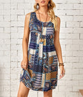 Patchwork Boho Print Sleeveless Shift Dress - Blue