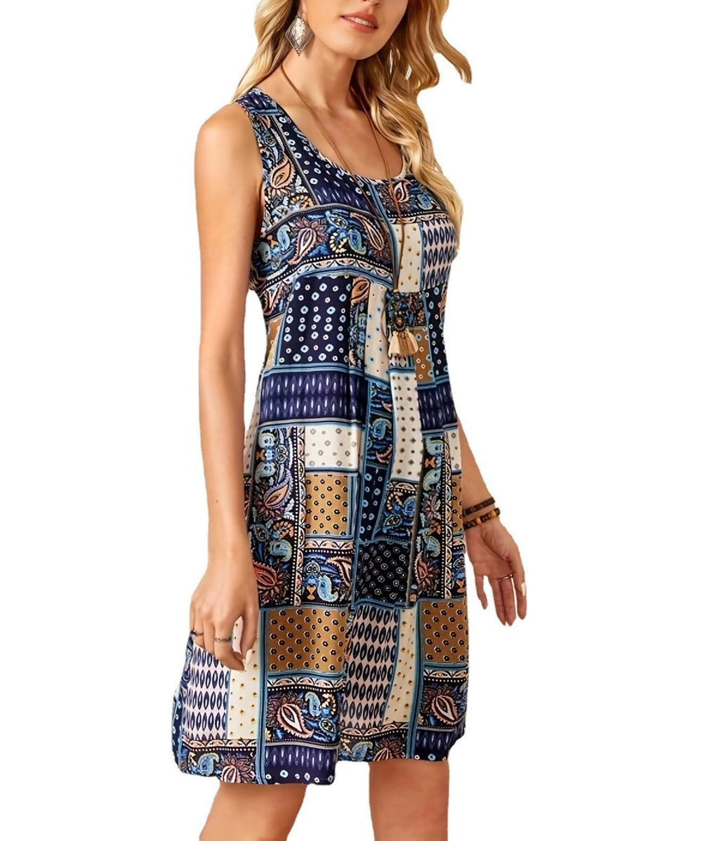 Patchwork Boho Print Sleeveless Shift Dress - view 3
