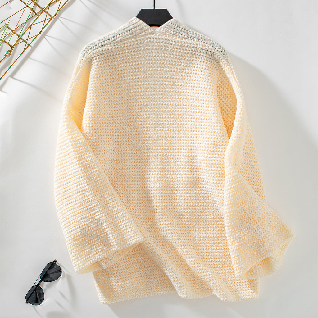 Oversized Waffle Knit Pocket Cardigan - Apricot - 1