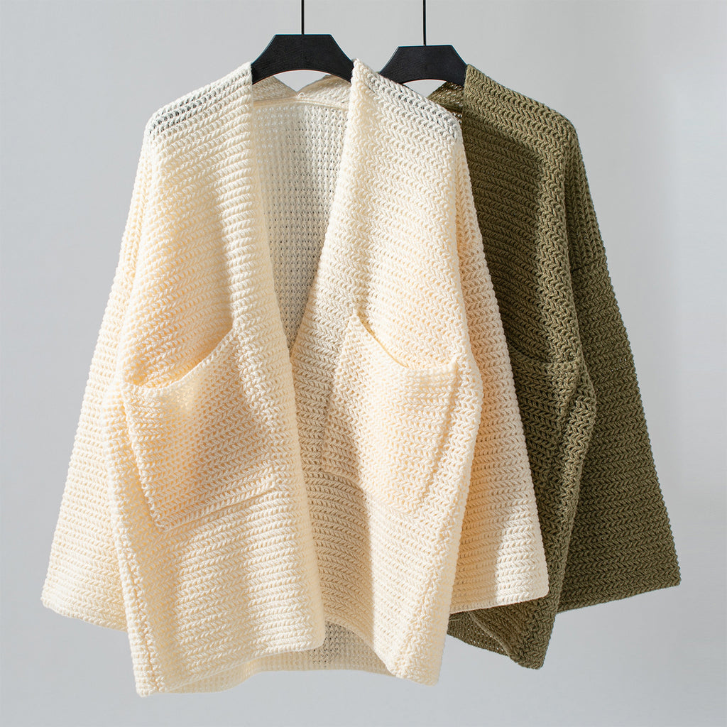 Oversized Waffle Knit Pocket Cardigan - Apricot - 2