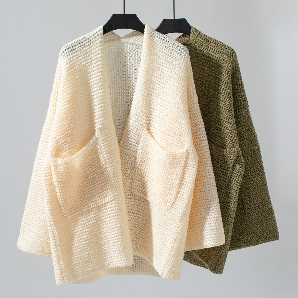 Oversized Waffle Knit Pocket Cardigan - Apricot - 2
