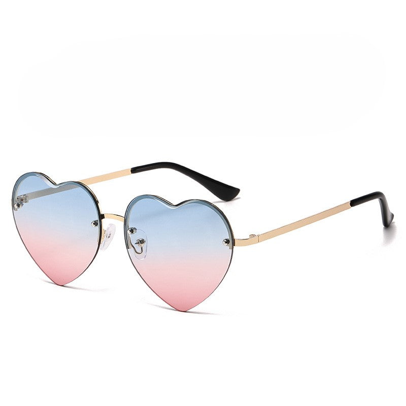 Rimless Heart Shaped Gradient Sunglasses - Blue