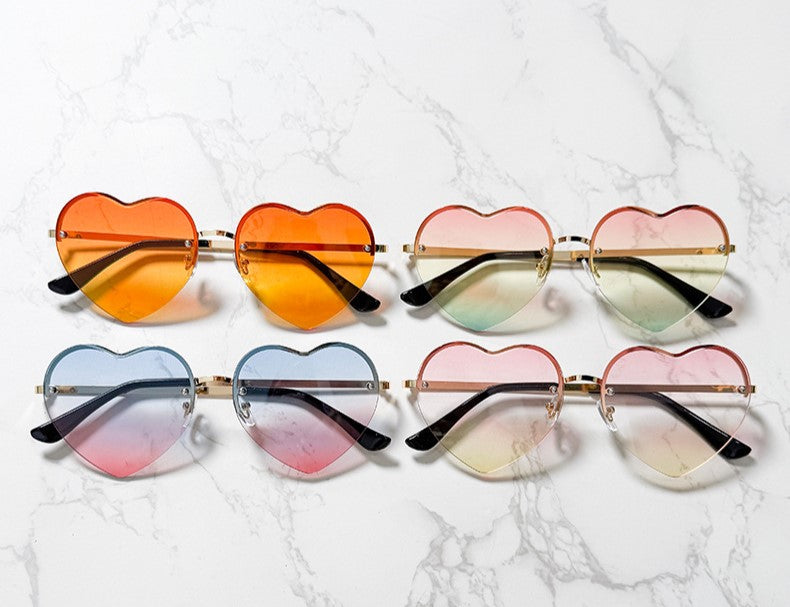 Rimless Heart Shaped Gradient Sunglasses - Blue - 1