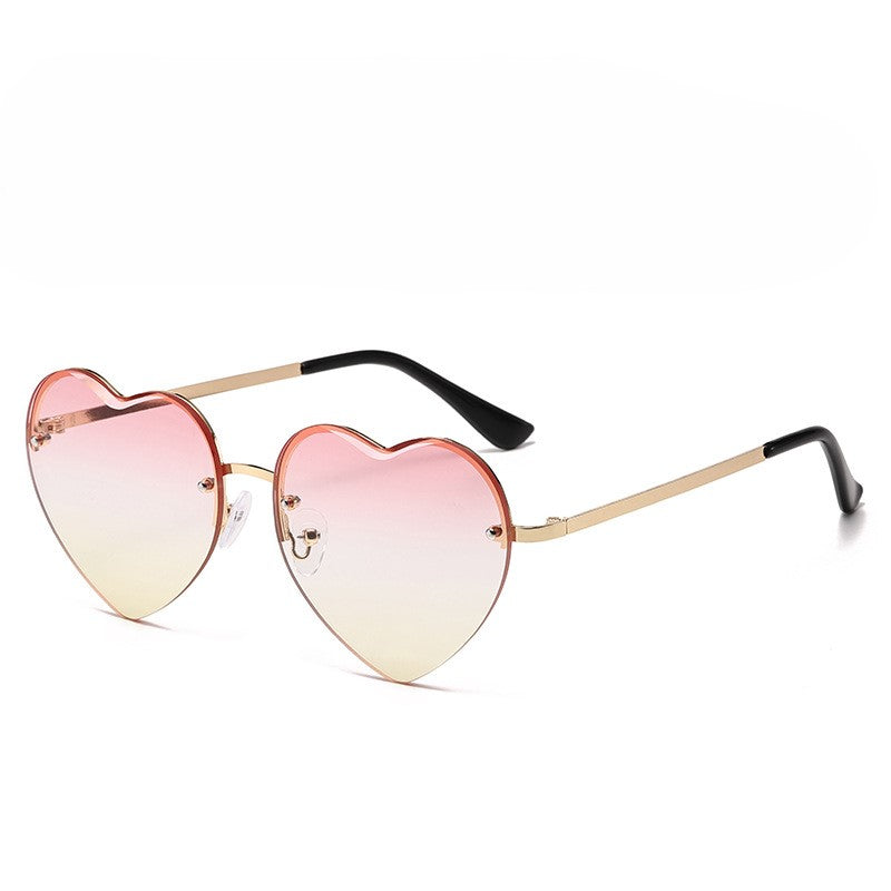 Rimless Heart Shaped Gradient Sunglasses - Pink
