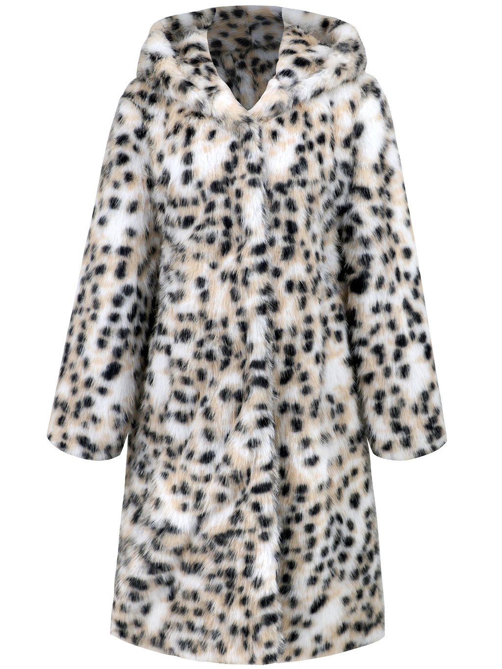 Spotted Faux Fur Hooded Longline Coat - White