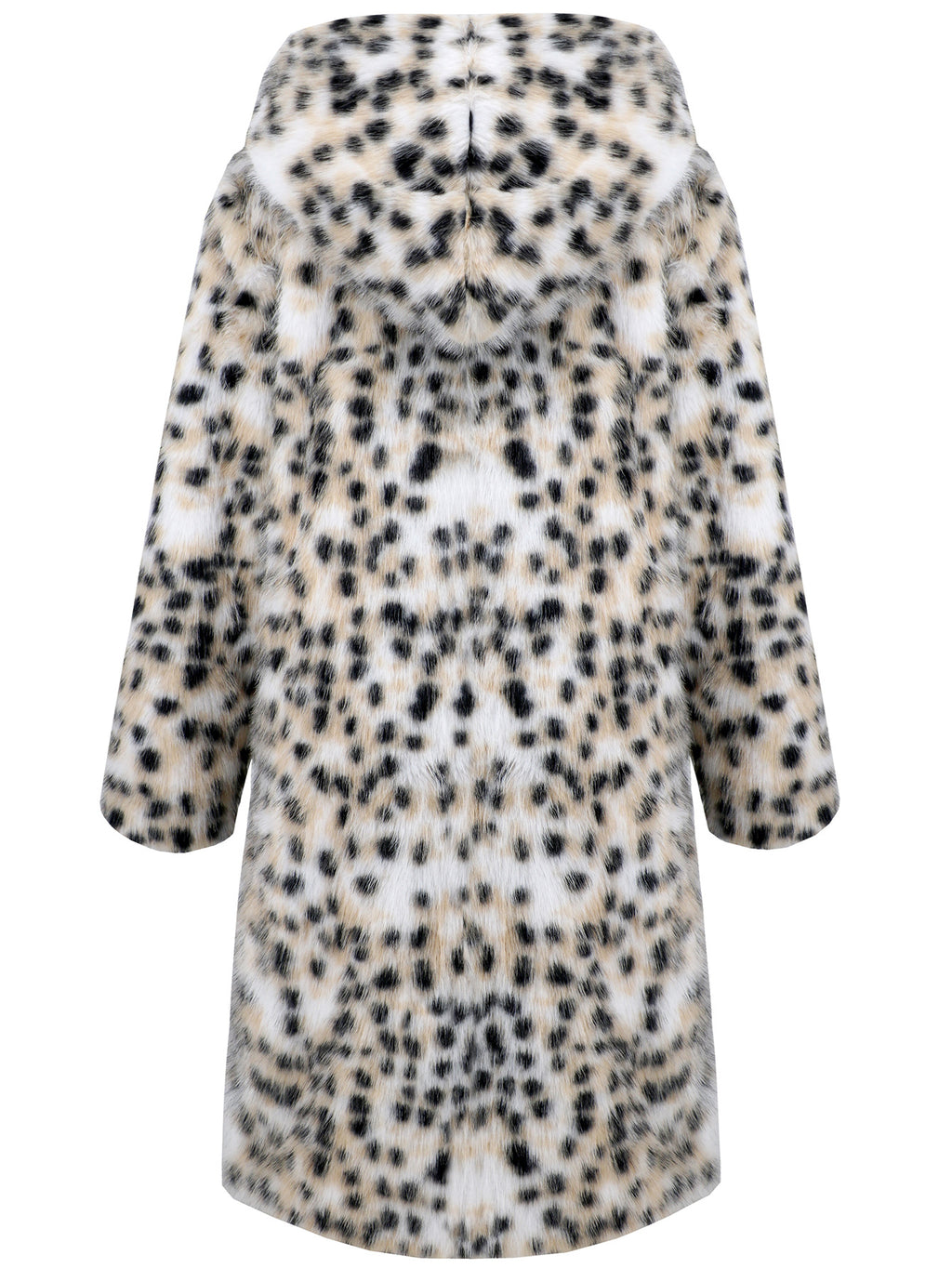 Spotted Faux Fur Hooded Longline Coat - White - 1