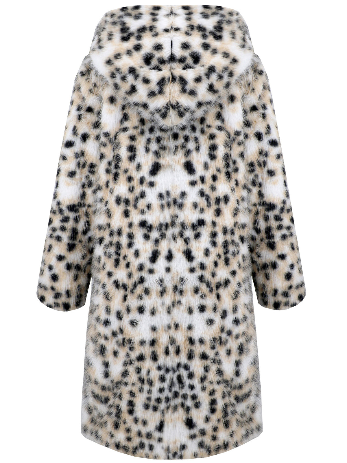 Spotted Faux Fur Hooded Longline Coat - White - 1