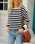 Striped Crewneck Sweater With Rainbow Cuffs - Black